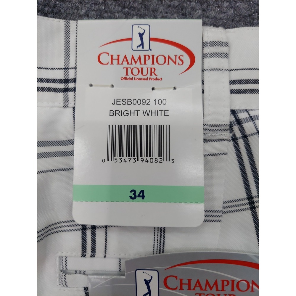 Champions Tour Shorts Mens 34 White Blue Plaid‎ Golf Stretch Dry Performance